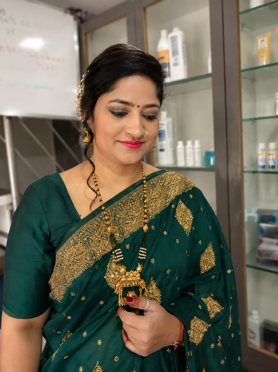 Green saree bridal styling
