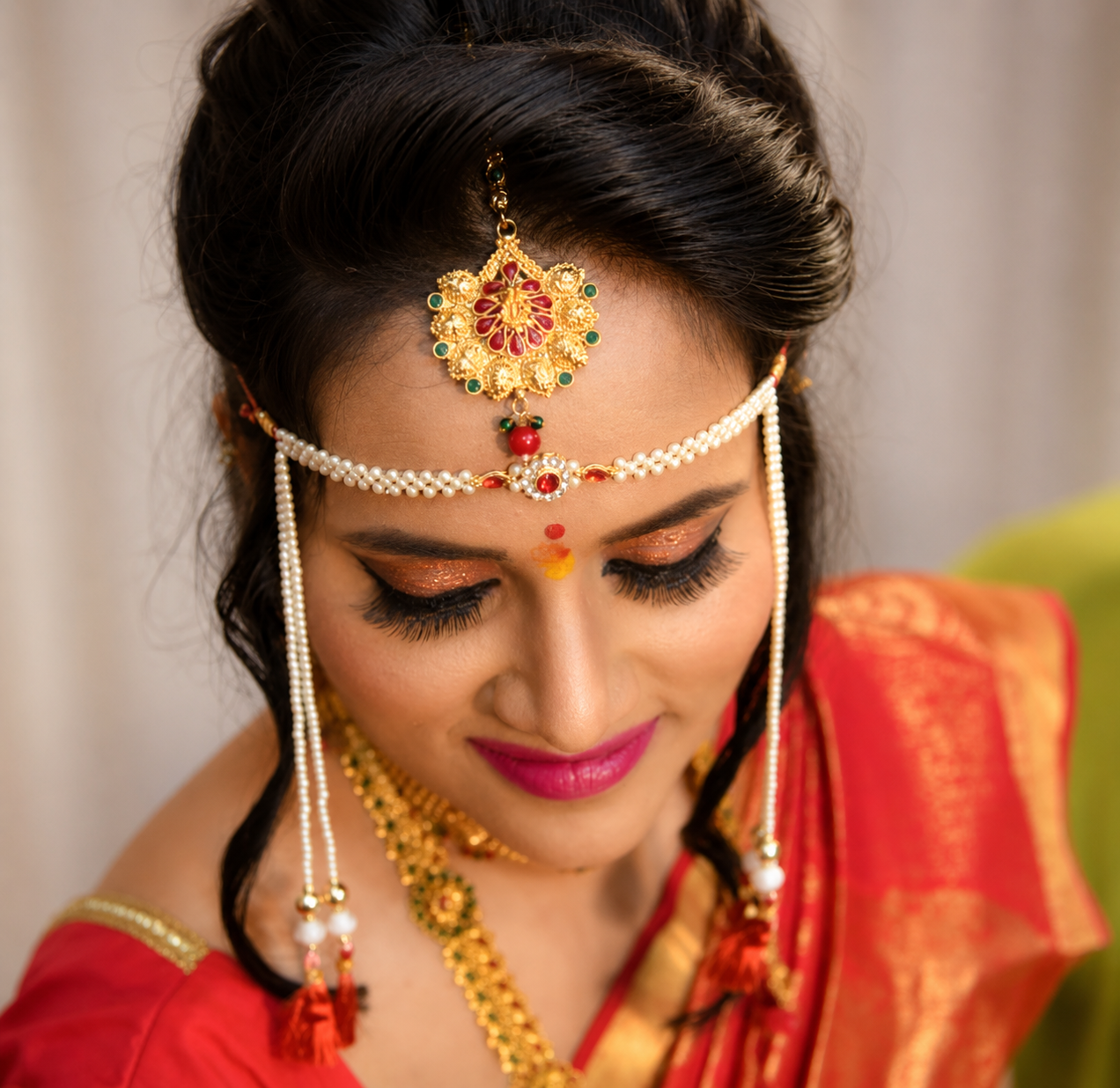 Bridal head jewellery makeup look